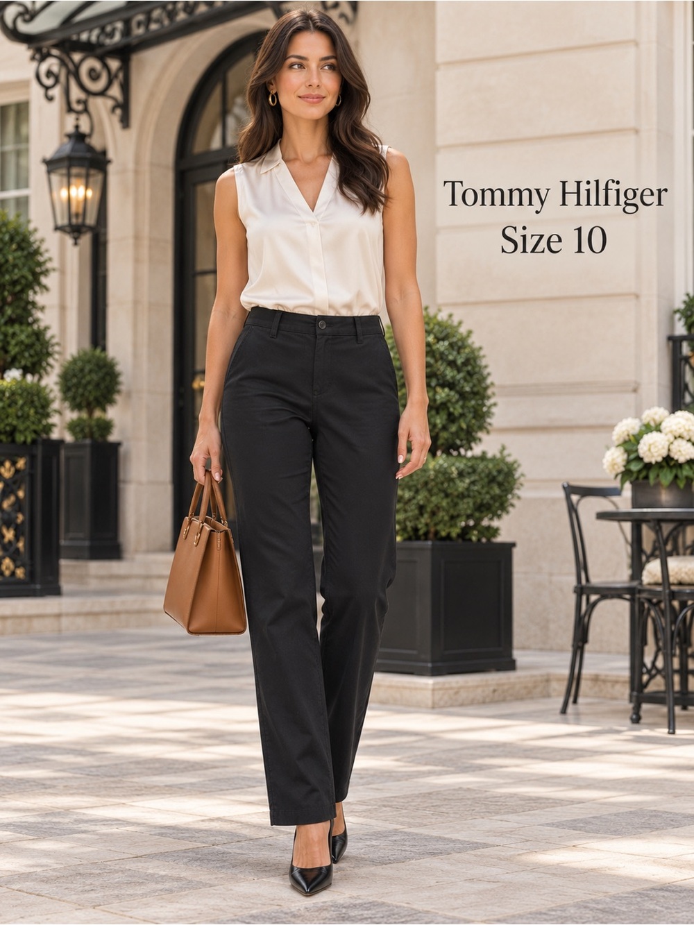 Tommy Hilfiger Black Stretch Cotton Straight Leg Chino Pants Size 10